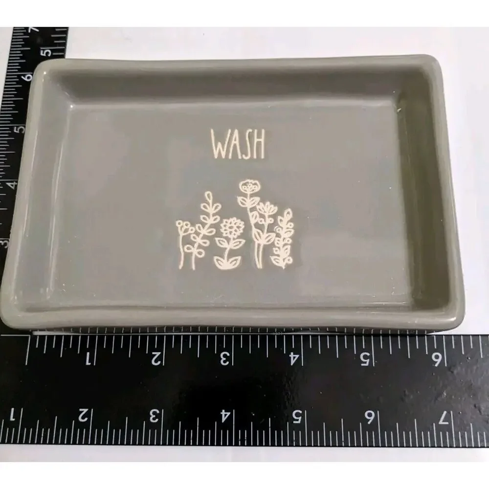 Rae Dunn Soap Dish Wash Gray Floral Wildflowers Flower Ceramic New Embossed